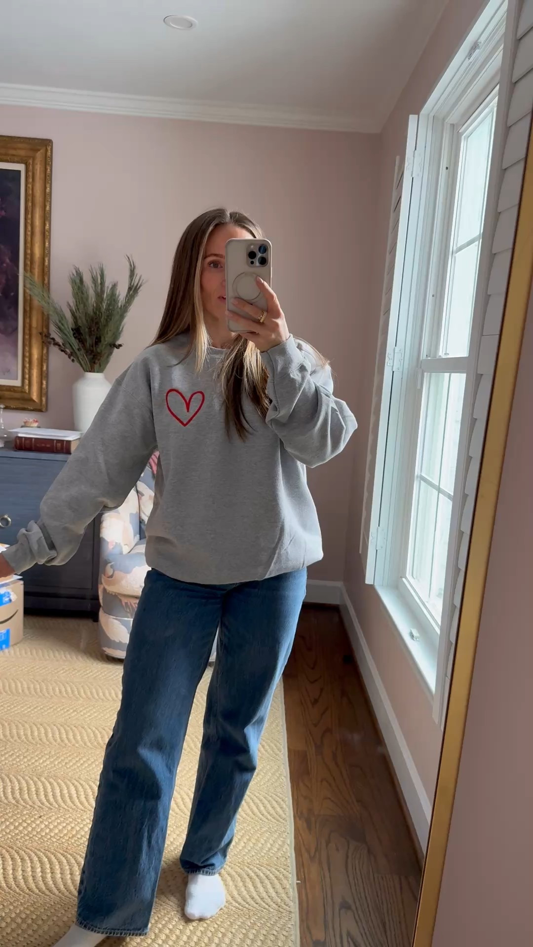 Cutest valentine sweater that’s lowkey for the holiday - perfect for class parties. I got a medium. Super soft and not too heavy. 

#LTKOver40 #LTKValentine