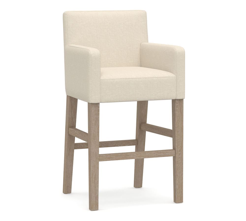 Classic Upholstered Counter Height Bar Stool, Seadrift Frame, Basketweave Slub Ivory | Pottery Barn (US)