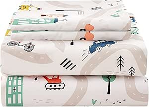 JSD Car Kids Printed Sheet Set Twin Size, 3 Piece Soft Microfiber Bed Sheets Deep Pocket | Amazon (US)