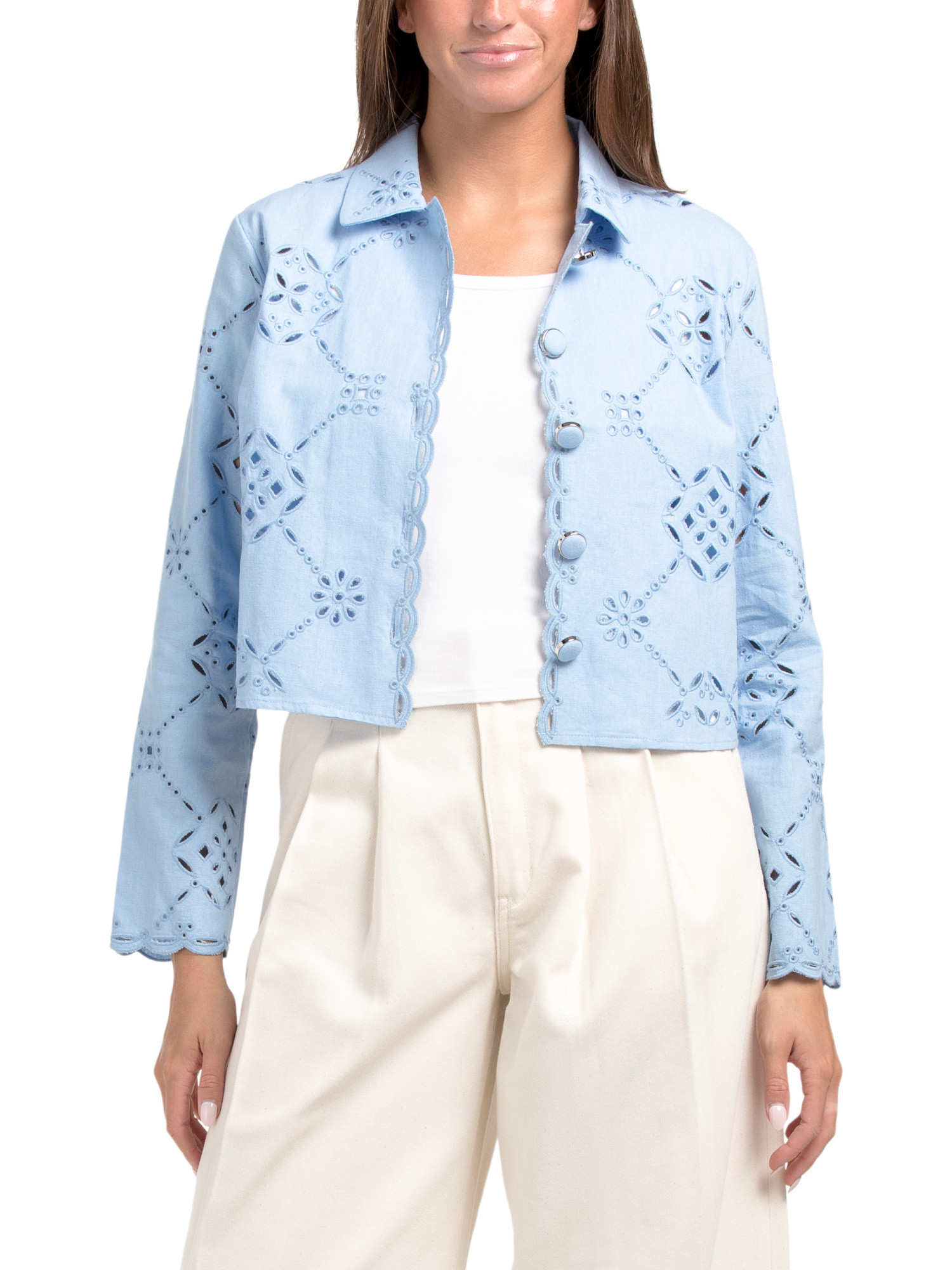 Linen Blend Embroidered Jacket | TJ Maxx