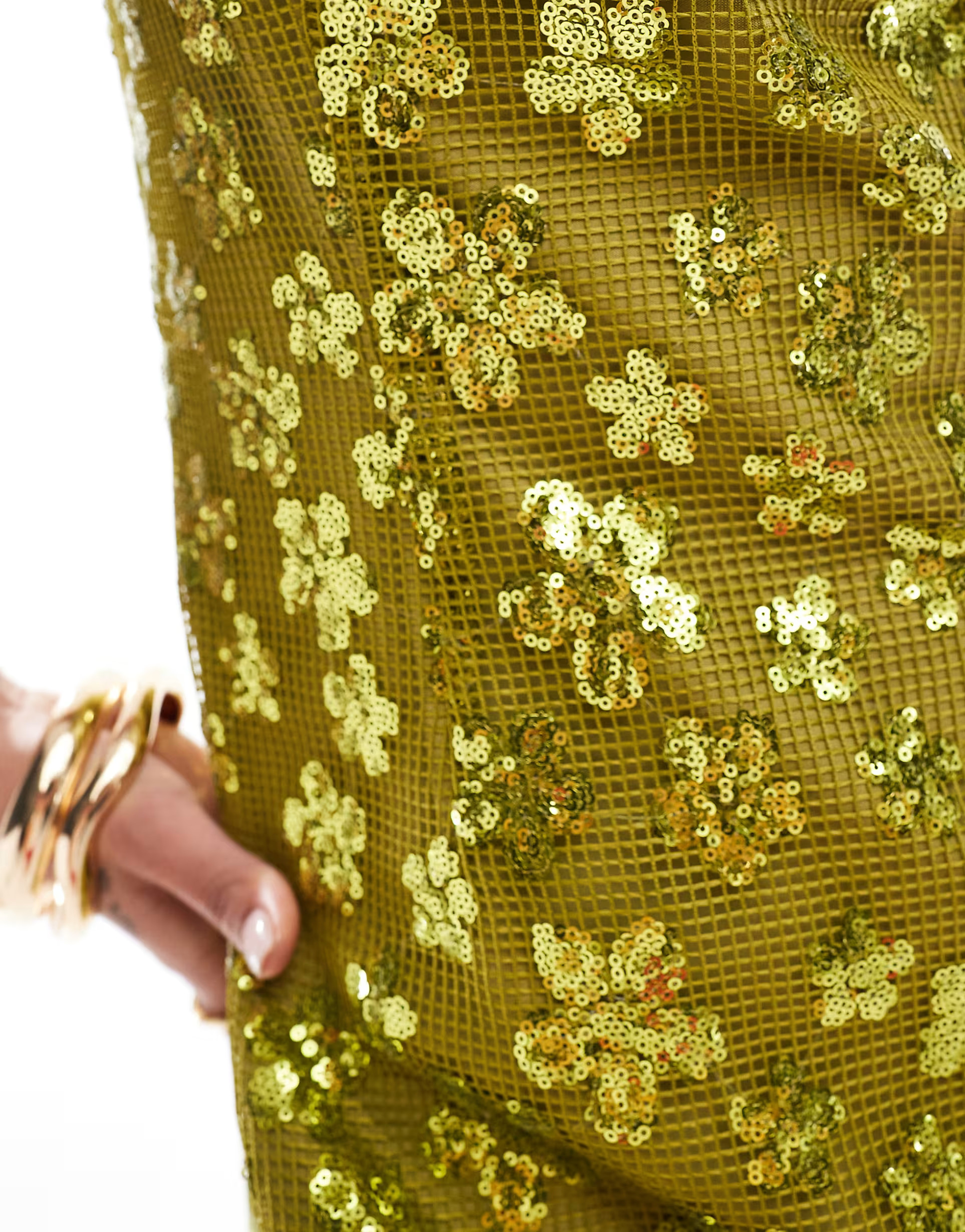 ASOS DESIGN floral sequin off the shoulder mini dress in green | ASOS (Global)