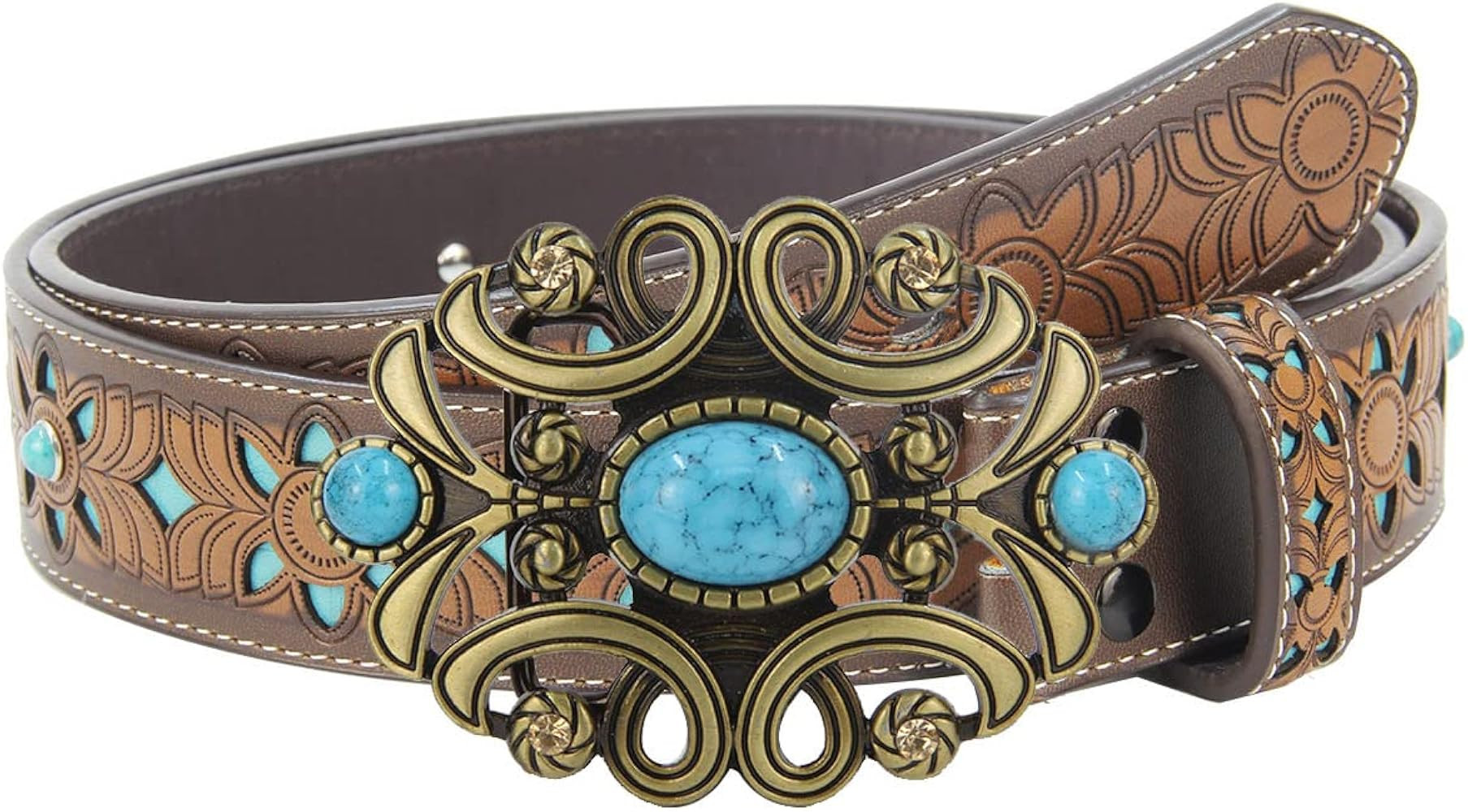 TOPACC Western Belts for Women Cowgirl Concho Buckle Brown Embossed Country Belt Jeans Pants Dres... | Amazon (US)