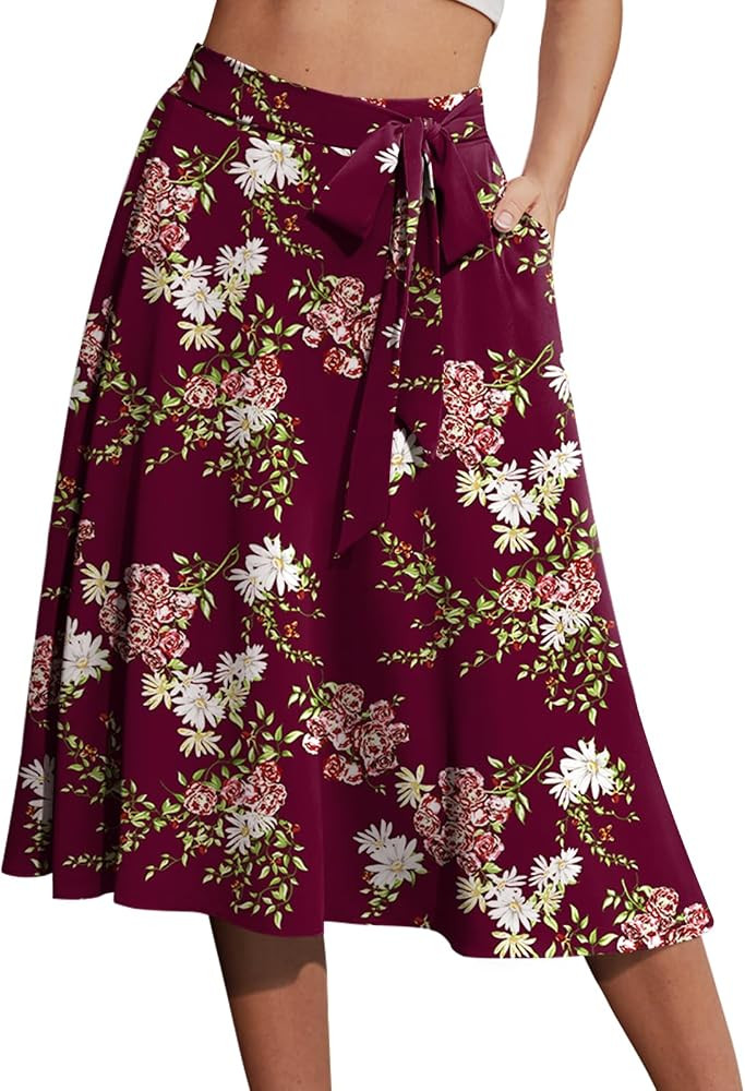 Yincro Women's A-Line Midi Skirt with Pockets Below The Knee Skirts S-2XL | Amazon (US)