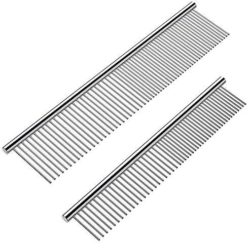 Cafhelp 2 Pack Dog Combs with Rounded Ends Stainless Steel Teeth, Cat Comb for Removing Tangles and  | Amazon (US)