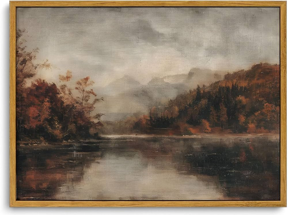 KISSFOX Vintage Autumn Lake Landscape Canvas Wall Art Fall Moody Farmhouse Rustic Country Paintin... | Amazon (US)