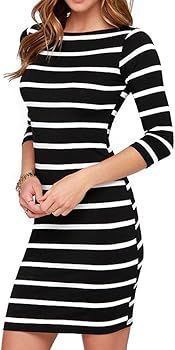 Haola Women's Sexy Casual Long Sleeve Short Dress Mini Dress Stripe Dresses | Amazon (US)