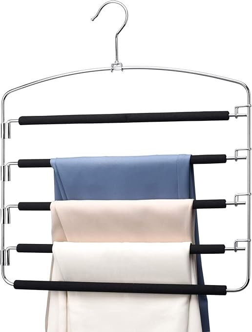 HOUSE DAY Pants Hangers 5 Layers Space Saving Pants Hangers with Stainless Steel Non-Slip Foam Pa... | Amazon (US)