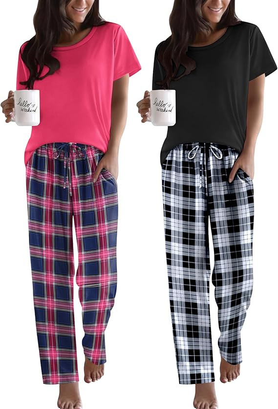 Ekouaer 2 Pack Pajamas for Women Set Short Sleeve Sleepwear Top and Pants Pjs Soft Printed Lounge... | Amazon (US)