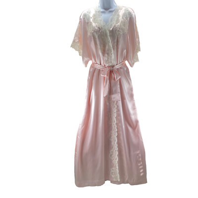 Eve Stillman Peignoir Set Small Pink Ivory Lace Maxi Gown Robe Vintage 80s New  | eBay | eBay US