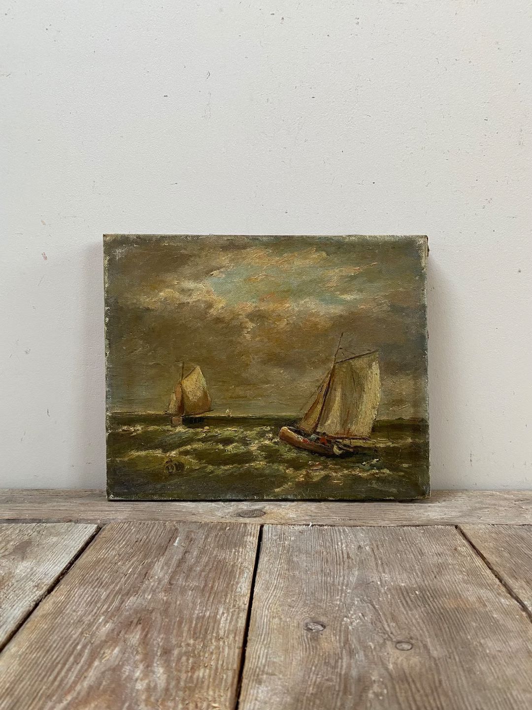 1940s sailboats oil painting, vintage sailboats oil painting, Dutch sailboat oil painting, shabby... | Etsy (US)
