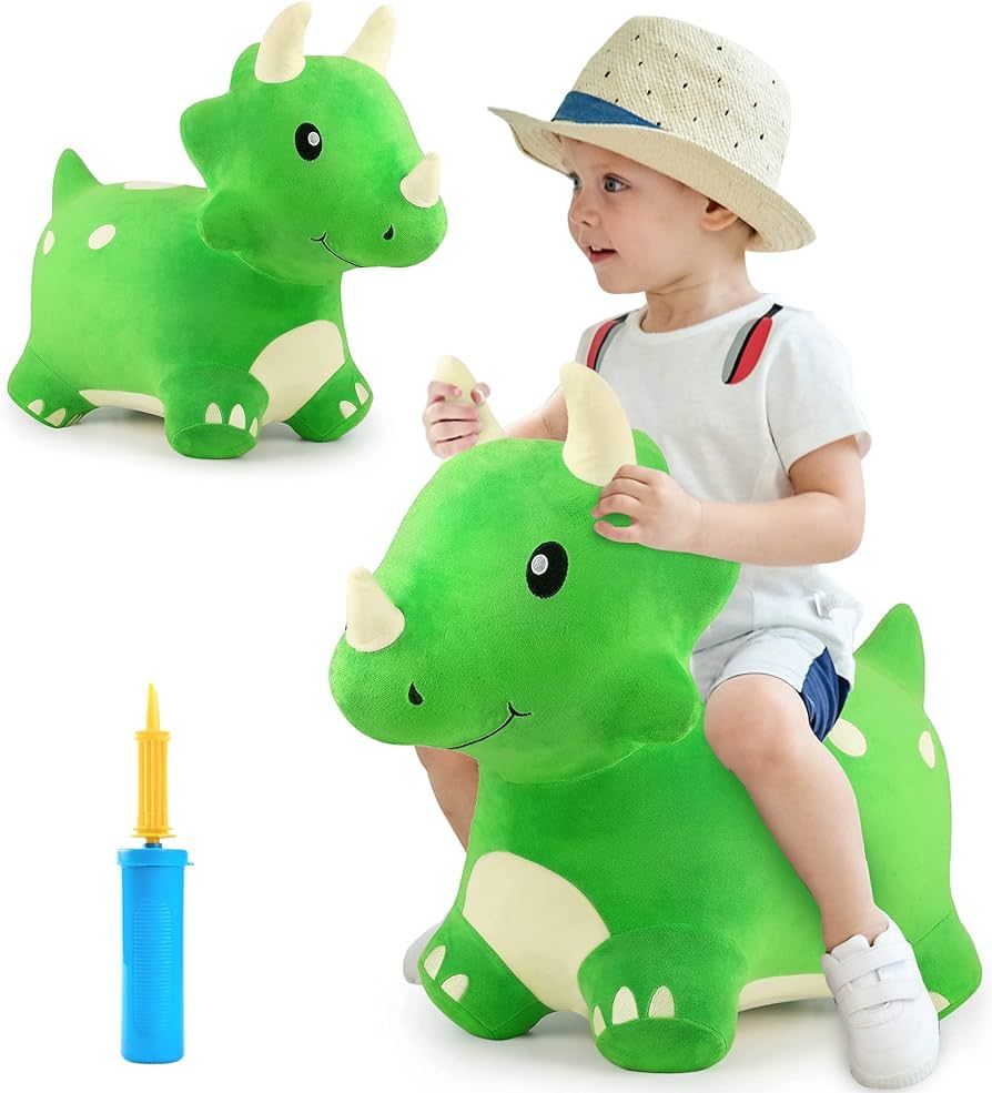 iPlay, iLearn Bouncy Pals Kids Dinosaur Hopper Toys, Toddler Plush Triceratops Hopping Horse W/Pu... | Amazon (US)