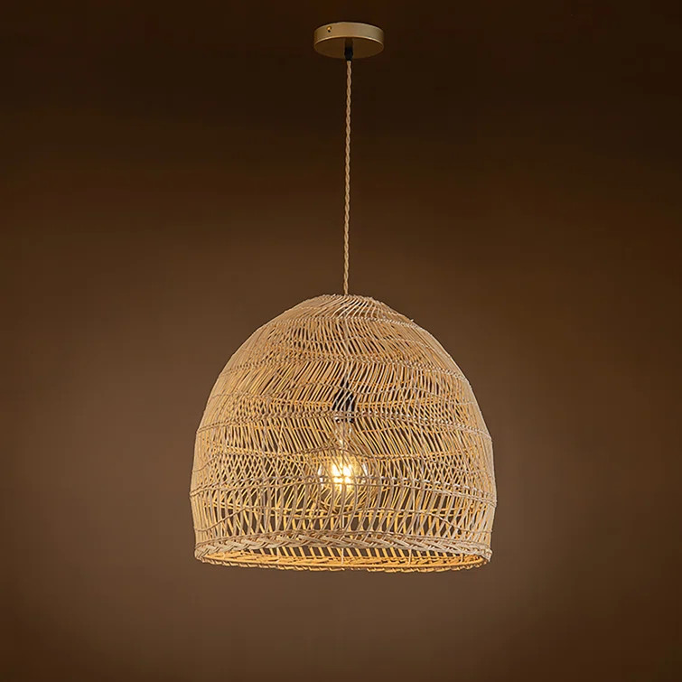 Alleyne 1-Light Large Airy Rattan Pendant Light With Natural Handmade Shade in Brass Finish Boho ... | Wayfair North America