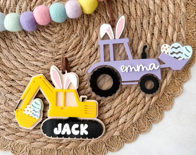 Easter Basket Tag I Personalized Name Tag I Digger Tractor Name Tag L Custom Basket Tag L Acrylic... | Etsy (US)