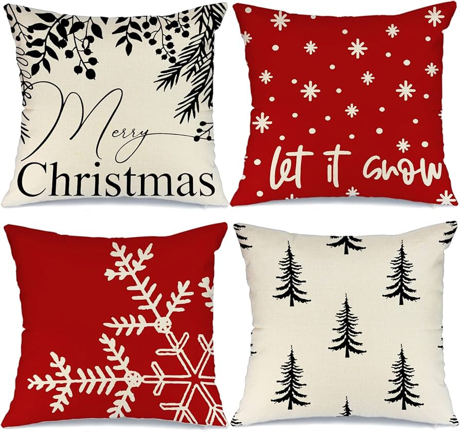 GEEORY Christmas Pillow Covers 18x18 Set of 4 for Christmas Decorations Let it Snow Christmas Tre... | Amazon (US)