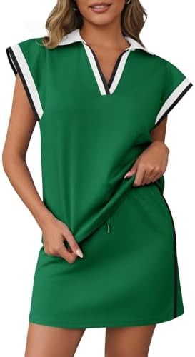 Fisoew Womens 2 Piece Skirt Set Summer Cap Sleeve Tops Matching Tennis Skirts Casual Color Block ... | Amazon (US)