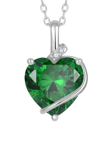 Inpasne Heart Emerald Necklace for Women Silver Tone Brass Heart Shaped Pendant Necklace May Birthstone Jewelry for Her | Amazon (US)