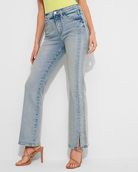 High Waisted Light Wash Vented Hem Bootcut Jeans | Express