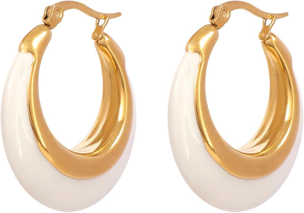 Enamel Hoop Earrings for Women Colorful Enamel Chunky Hoop Earrings 18K Gold Plated Stainless Ste... | Amazon (US)
