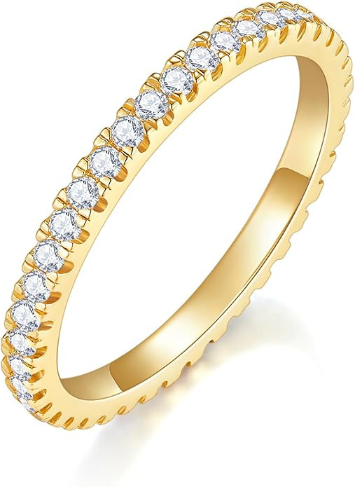 MINDDHA 14K Gold Plated- Cubic Zirconia Simulated Diamond Stackable Eternity Bands/Silver, Gold R... | Amazon (US)