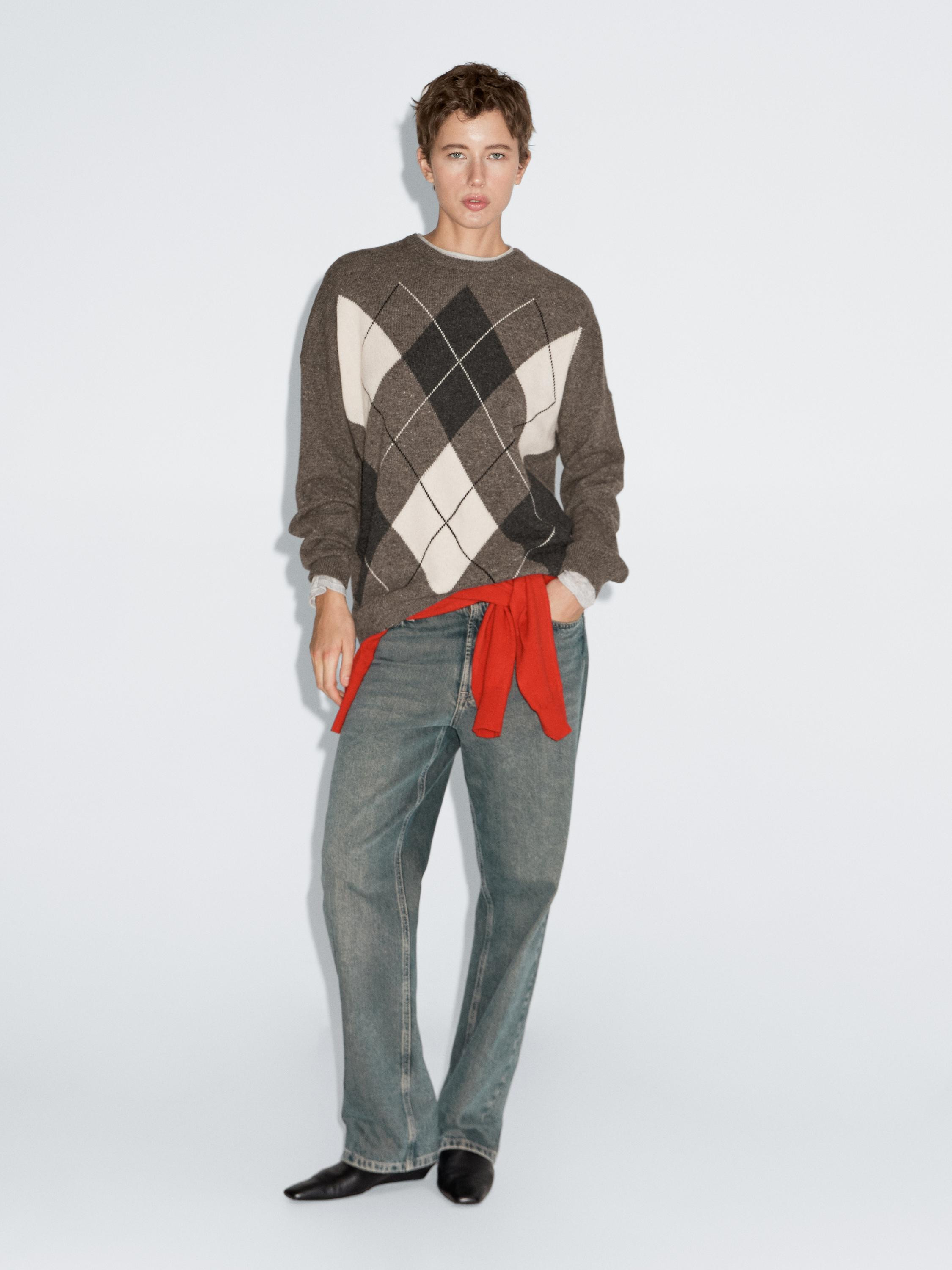 100% wool Argyle knit sweater | Massimo Dutti US