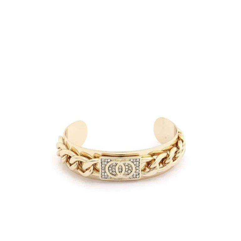Double Circle Rhinestone Cuban Link Cuff Bracelet Gold | Walmart (US)