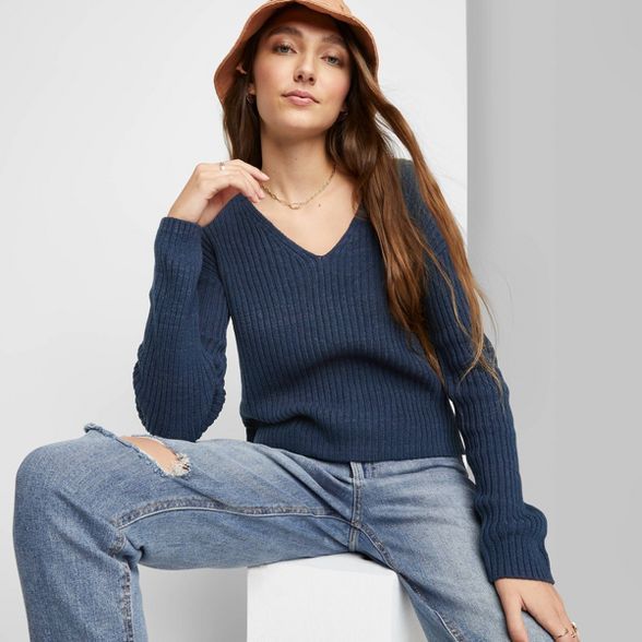 Women's V-Neck Rib Knit Pullover Sweater - Wild Fable™ | Target