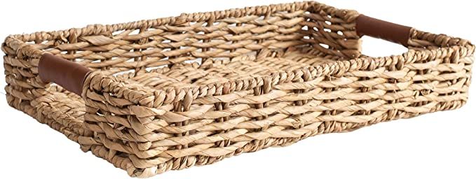 Handwoven, Multipurpose Rectangle Rattan Tray, 20" x 12" – Durable Wicker Tray with Leather Han... | Amazon (US)