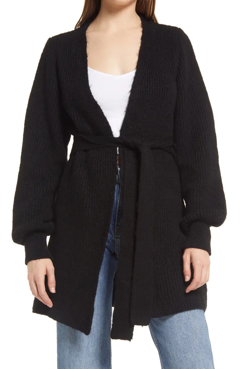 Topshop Belted Blouson Sleeve Cardigan | Nordstrom | Nordstrom