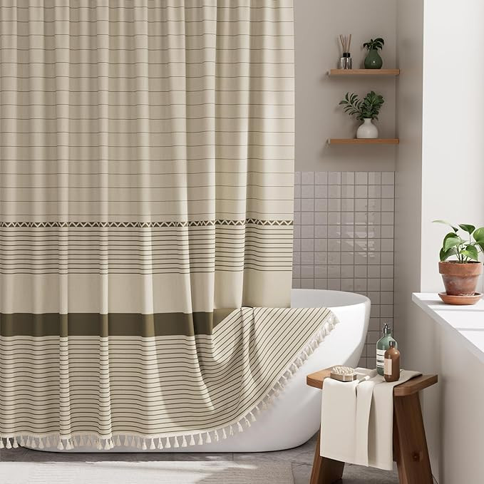 AmazerBath Farmhouse Shower Curtain, Brown Shower Curtain Set with Tassels, Rustic Faux Linen Bro... | Amazon (US)