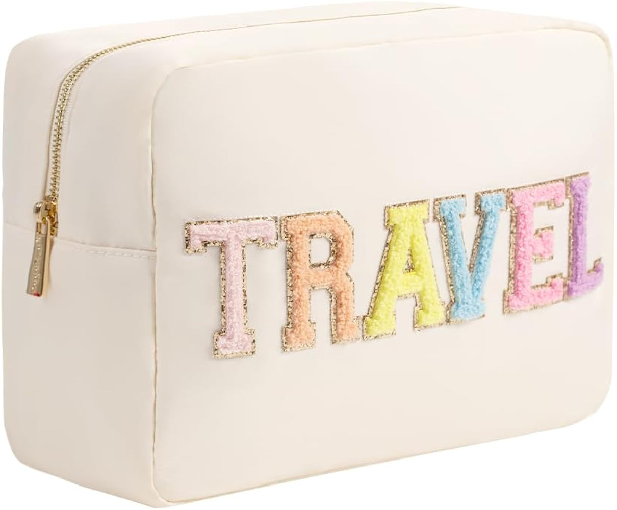 YogoRun Super Large Glitter Letters Patches Makeup Pouch Travel Cosmetic Pouch Makeup Bag Cosmeti... | Amazon (US)