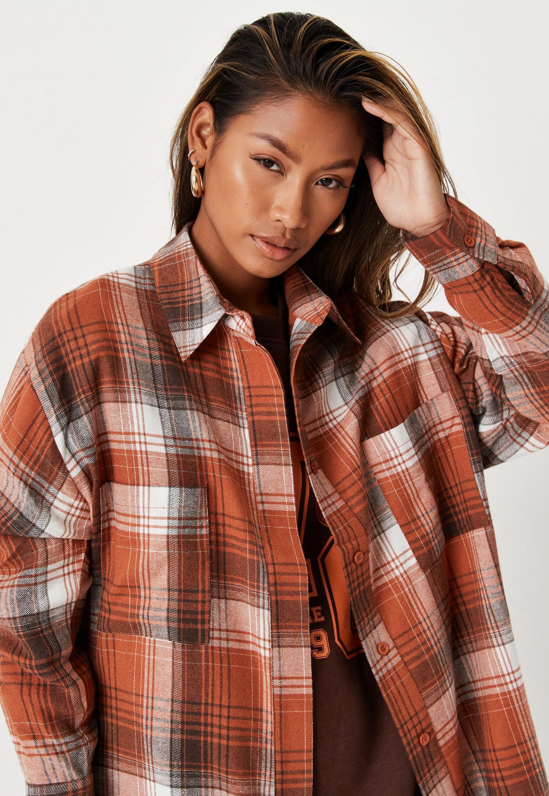 Missguided - Tan Plaid Extreme Oversized Shirt | Missguided (US & CA)
