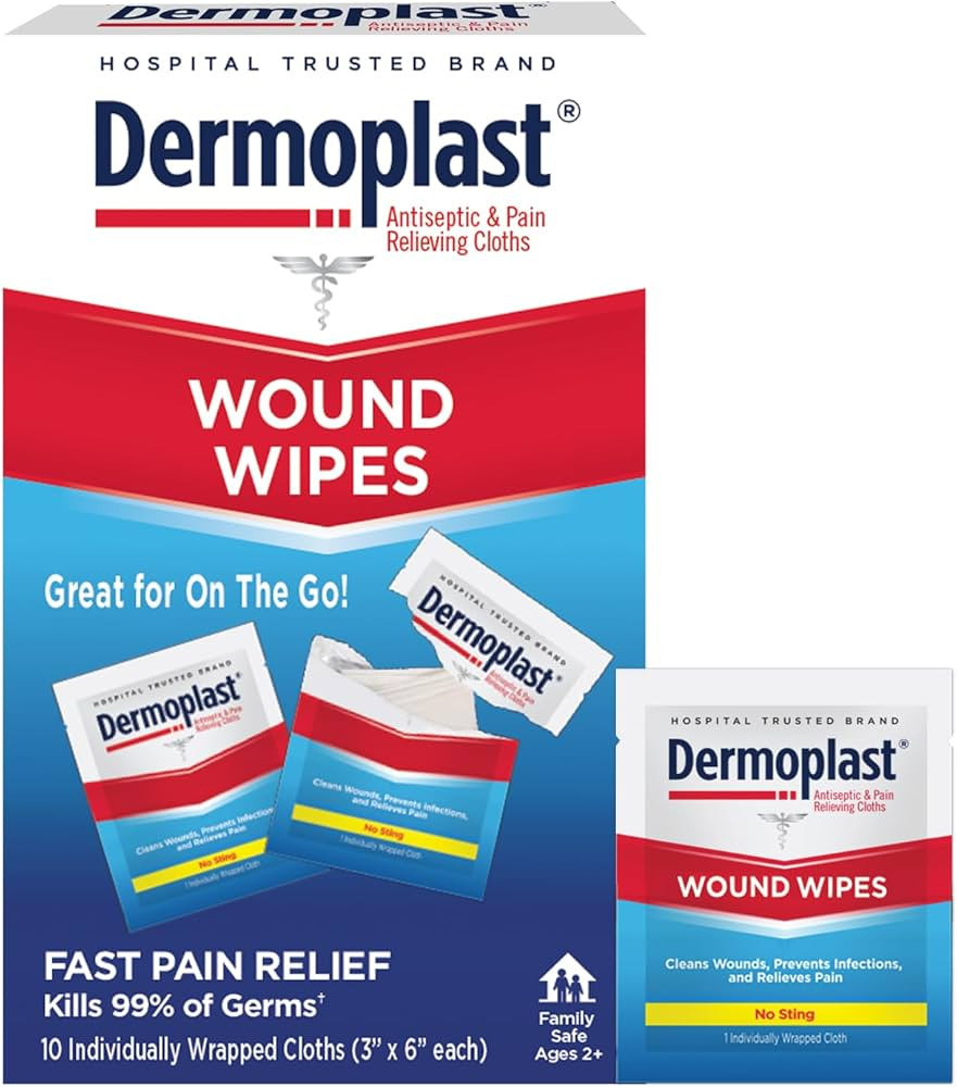 Dermoplast Wound Wipes, Medicated Antiseptic Wipes, First Aid Cloths, Analgesic for Minor Cuts, S... | Amazon (US)