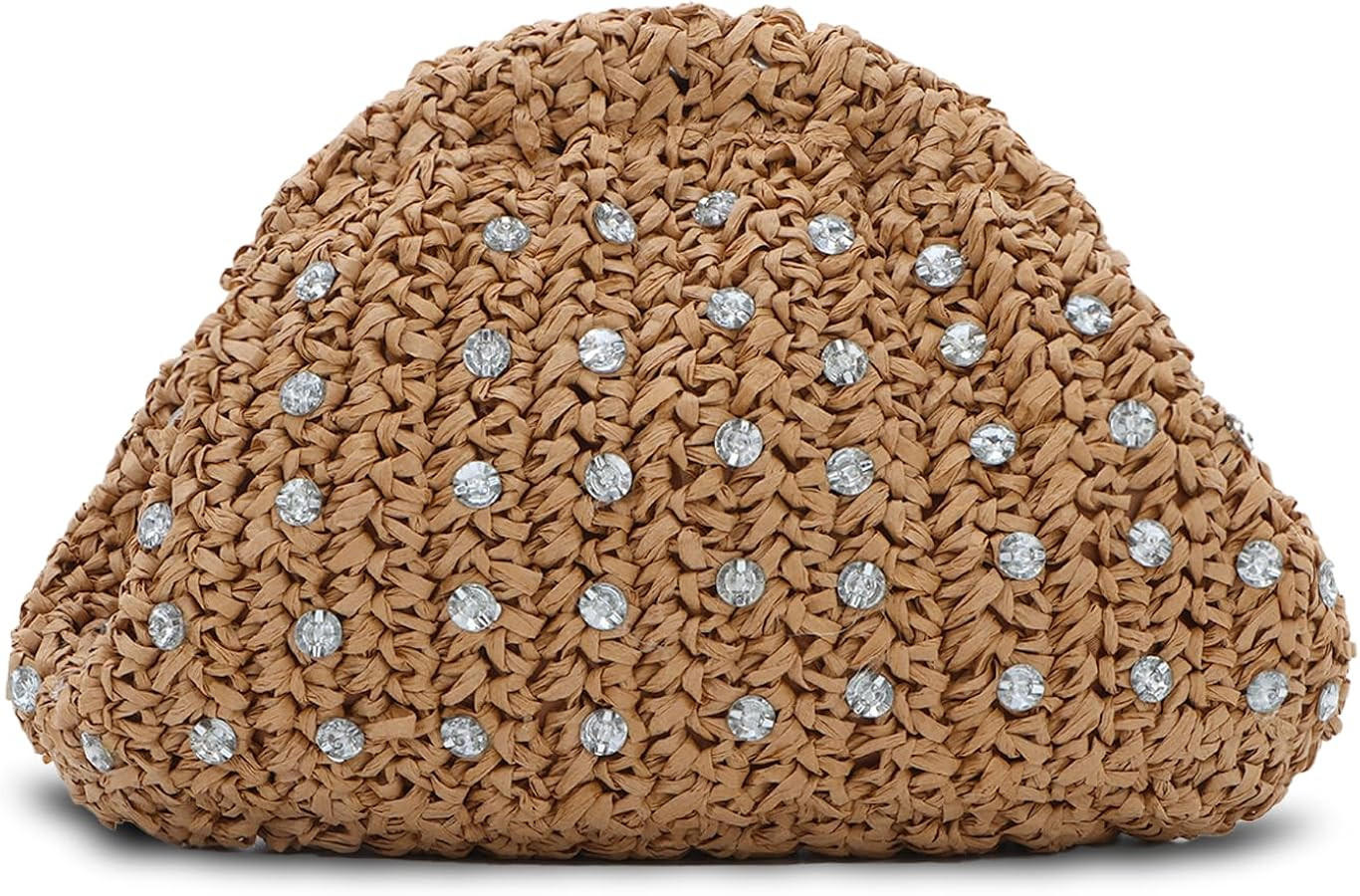 GOKTOW Straw Rhinestone Dumpling Clutch Purse,Summer Raffia Rattan Vacation Beach Bag for Women 2... | Amazon (US)