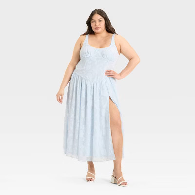 Women's Jacquard Tulle Trim Maxi A-Line Dress - Wild Fable™ Light Blue 4X | Target