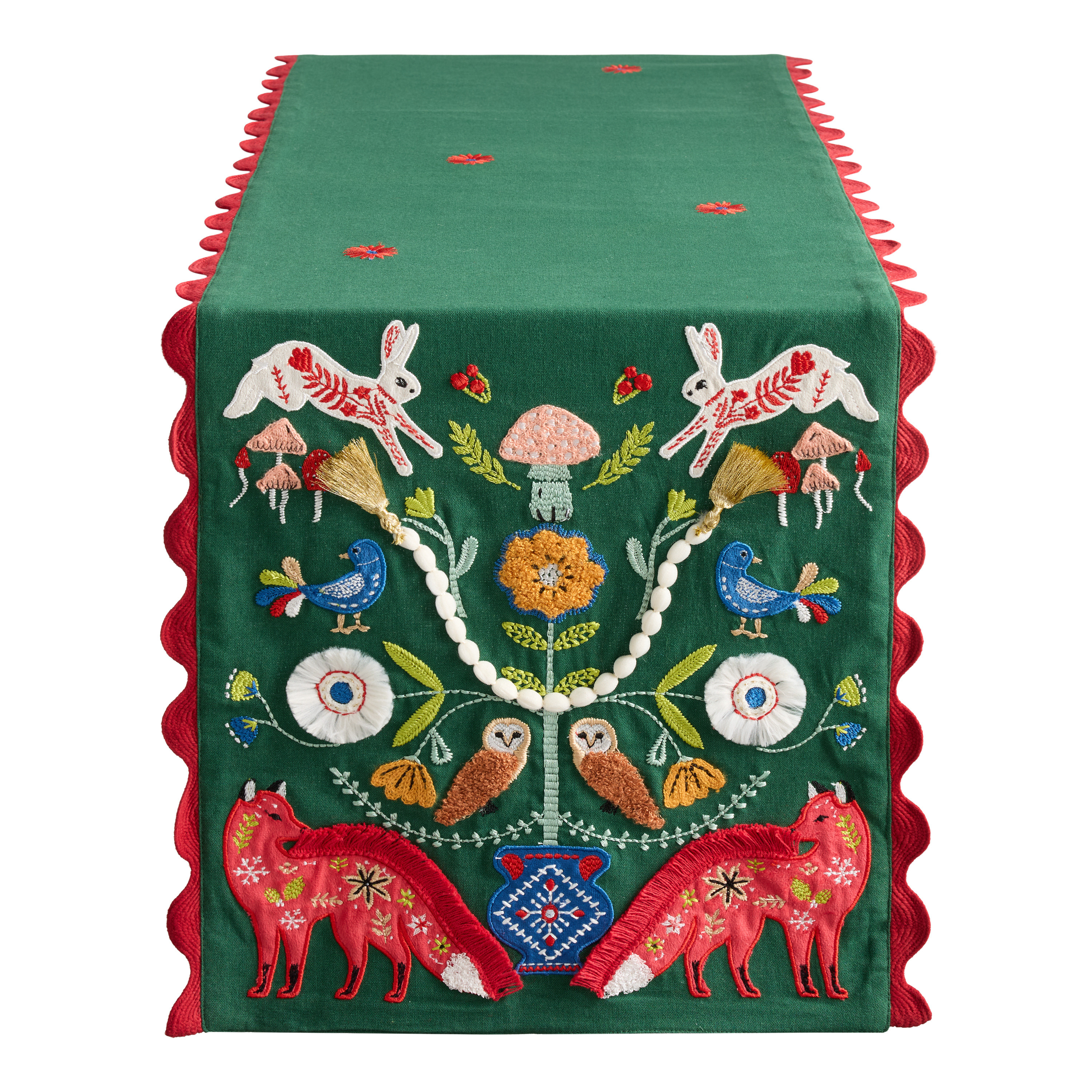 Green Woodland Critters Embroidered Table Runner | World Market