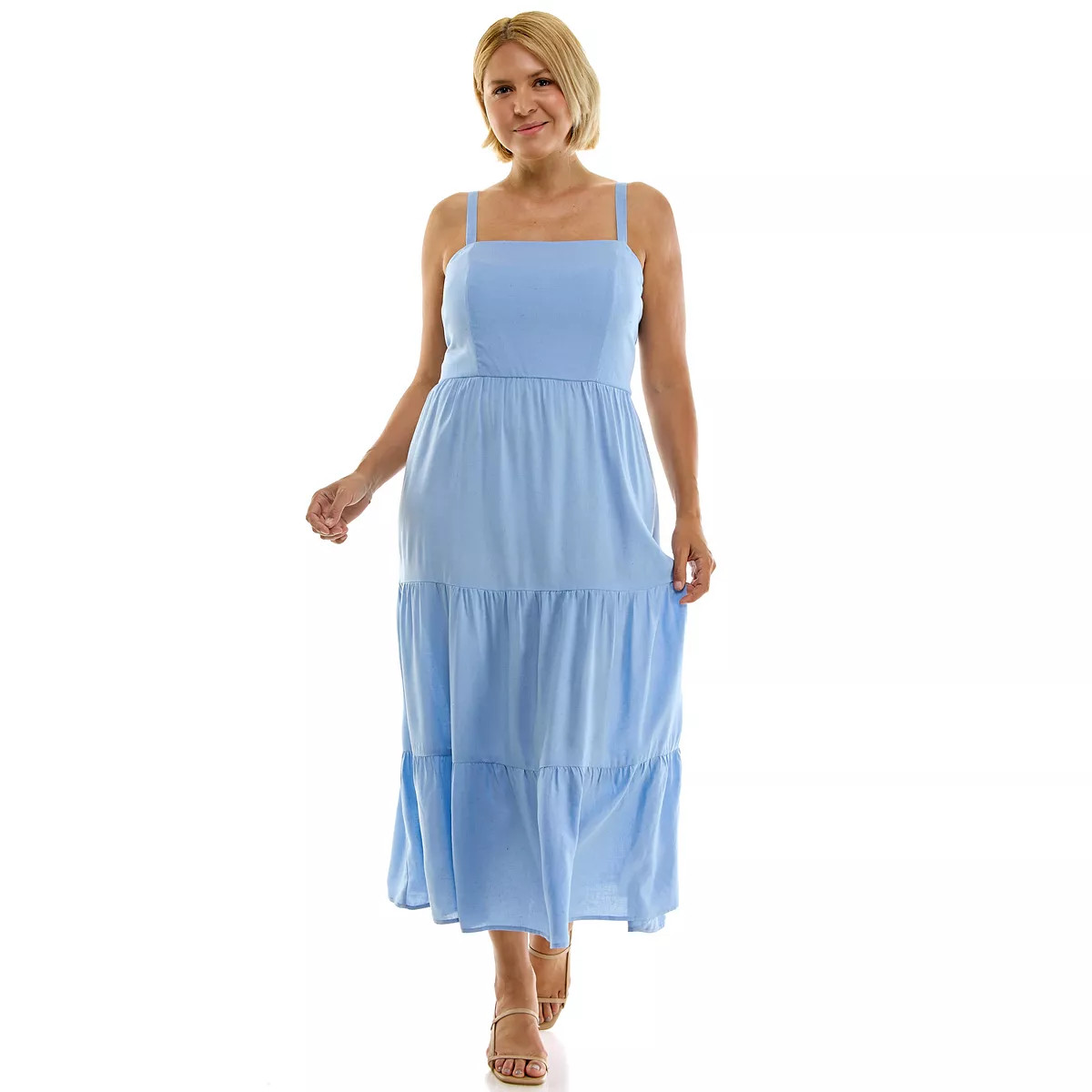 Juniors' Plus Size Lily Rose Square Neck Maxi Dress, Women's, Size: 3XL, Navy Denim Ivory | Kohl's