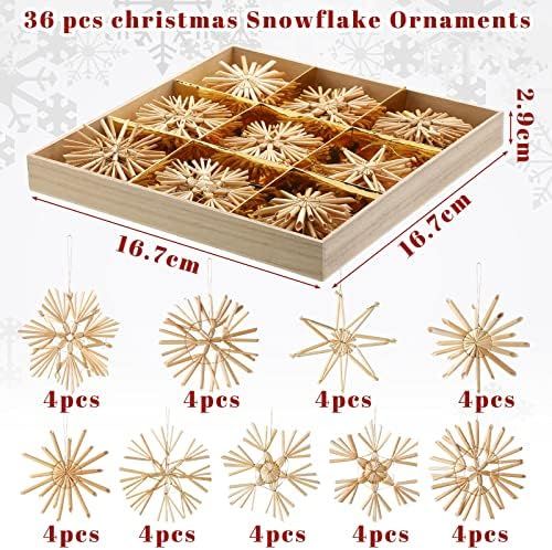 27 Pcs Straw Ornaments Set Scandinavian Christmas Decorations Including Stars Snowflakes Hearts A... | Amazon (US)
