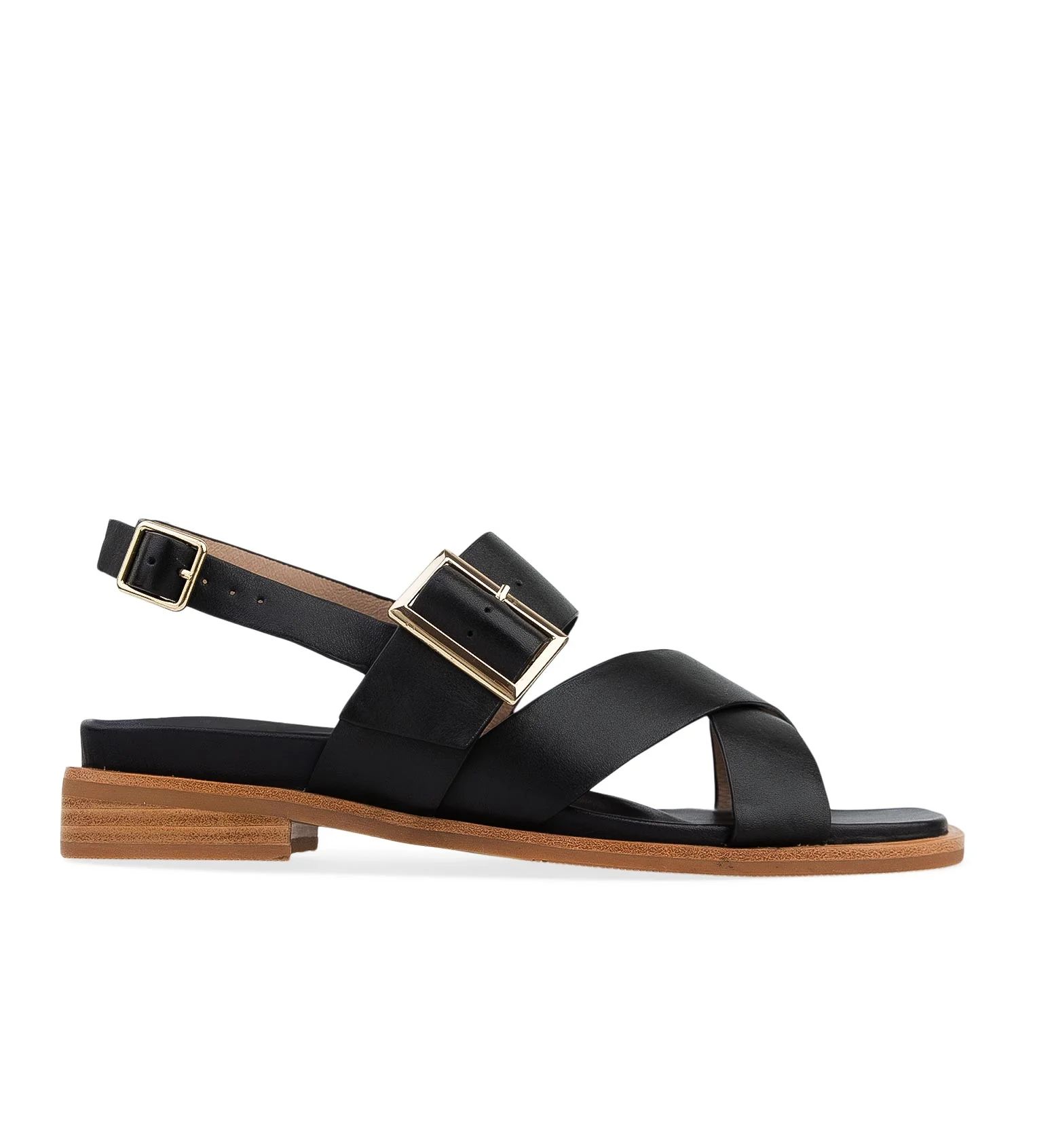 Black Leather Flat Sandals | Bared Footwear