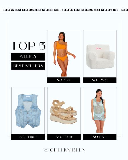This weeks top 5 best sellers has a bit of a mix in it this time! You all are loving this orange two piece swimsuit and Cass coverup from Show Me Your Mumu! This denim vest from Abercrombie is a great wardrobe essential piece to have on hand! It looks like you all really like these two strap sandals from Dolce Vita! This kids anywhere chair from Pottery Barn Kids is a must for the little ones! 

#LTKSwim #LTKStyleTip #LTKSeasonal