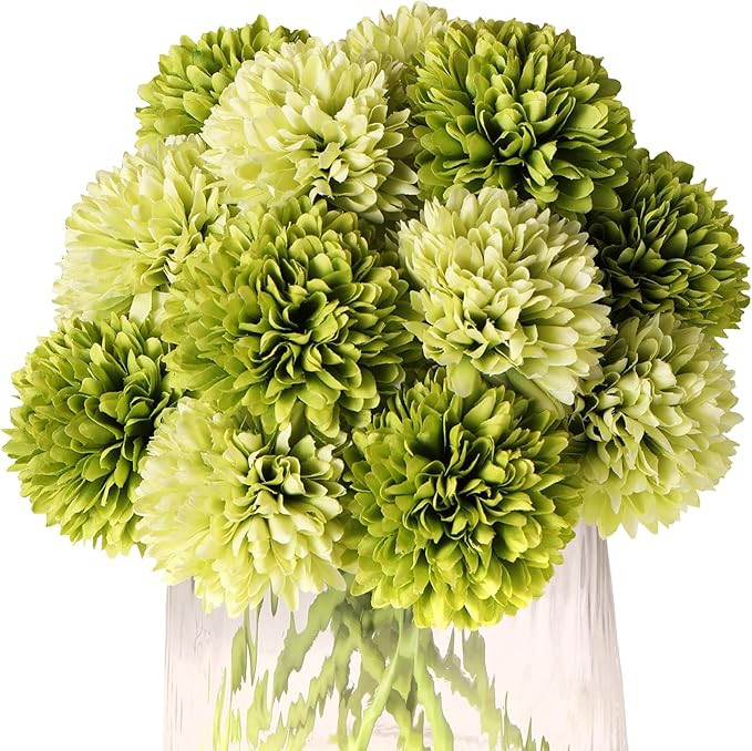 Kimura's Cabin 20Pcs Green Artificial Chrysanthemums Fake Silk Ball Flowers Mums Bouquets Arrange... | Amazon (US)