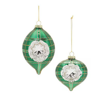 Melrose International Vintage-Inspired Green Reflector Glass Ornaments – Set of 12 | Lowe's
