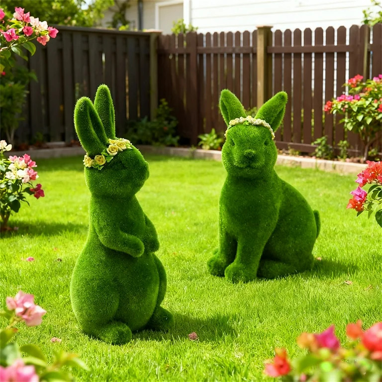 Easter Moss Bunny Decoration, Flocked Green Artificial Moss Rabbit Figurine, Spring Decor Easter ... | Walmart (US)