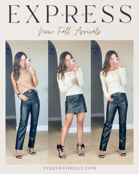 💥SALE!! Save 40% to 60% on everything at Express! New fall arrivals are perfect for holiday events, date night, work, office. These faux leather pants & skort are amazing! Perfect for petites! The leather pants come in short regular, and long length. Wearing 0 short.  Skort size 2
Reversible belt, black and white with gold. Sleeveless sweater vest with sparkles is perfect for holiday. Events. Size XS. Off the shoulder sweater XS. Perfect for Thanksgiving or Christmas.  

Holiday outfit, date night, outfit, petite over 40 outfit idea fall fashion, trends heels, special occasion heels with bow TTS

#LTKsalealert #LTKstyletip #LTKHoliday