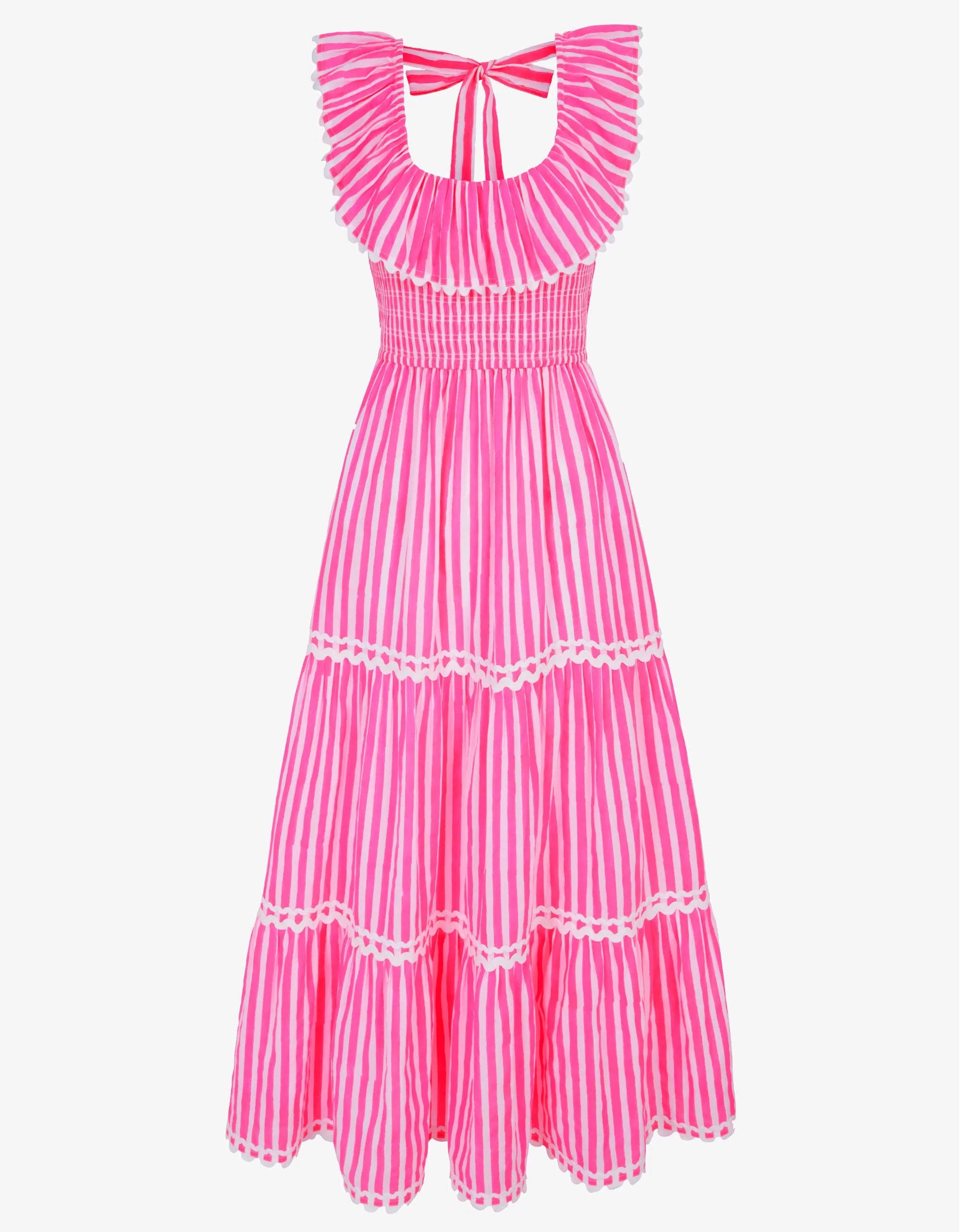 Susie Dress | Neon Pink & White Stripe Maxi | Block Print Cotton | Pink City Prints UK
