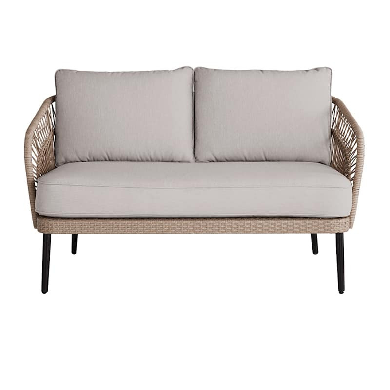 Paloma Taupe Patio Loveseat Wicker with Sand Cushions | At Home