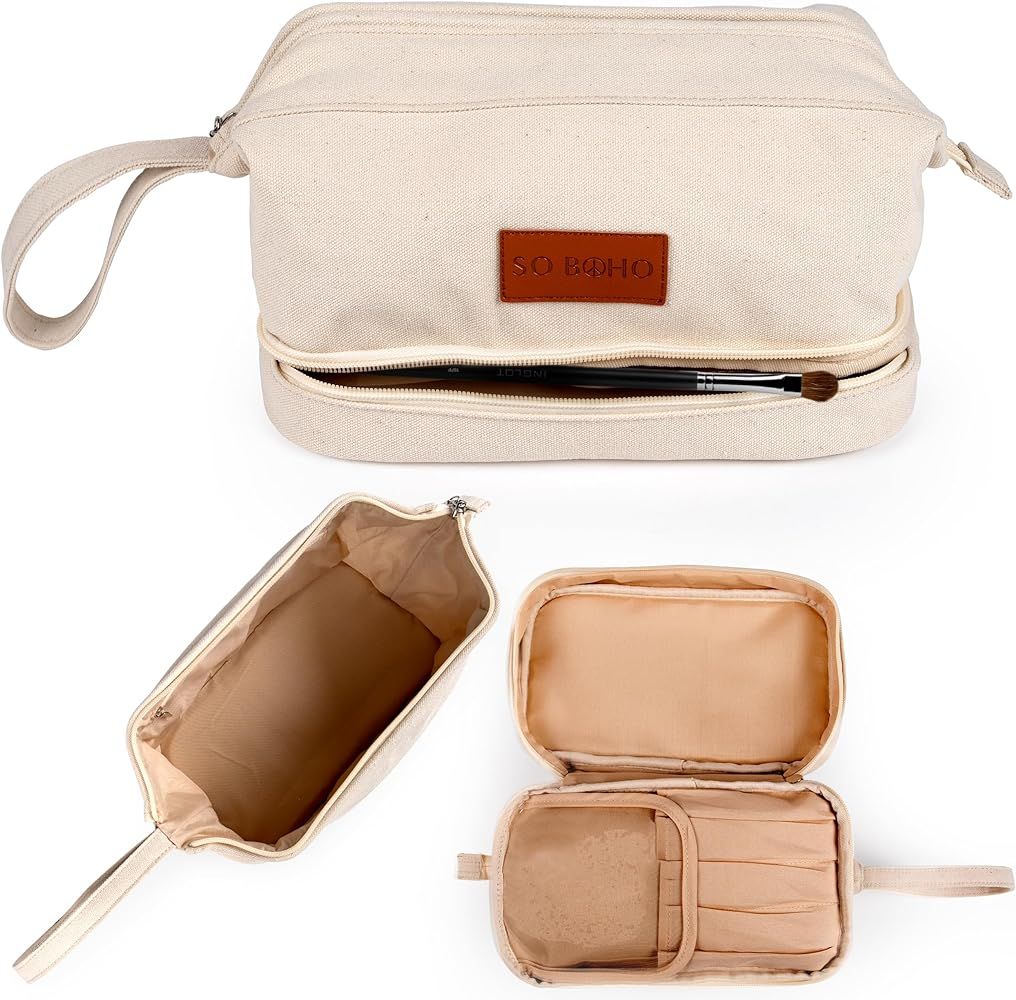 So Boho Double Layer Cosmetic Bag: Makeup Bag, Double Layer Travel Makeup Bag, Portable Toiletry ... | Amazon (US)