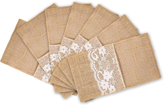 MDS Pack Of 25 Wedding Burlap 4 x 8 Inch Burlap Lace Utensil Cutlery Holders Pouch Silverware Hol... | Amazon (US)