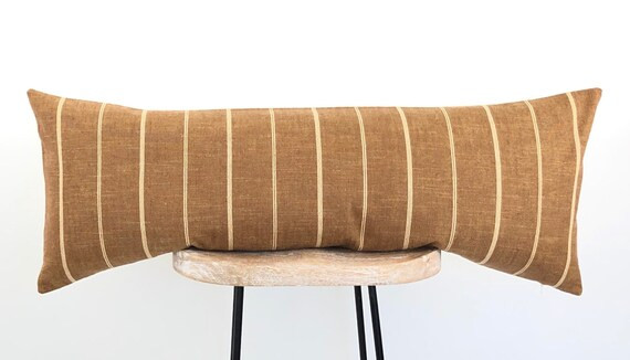 Extra Long Lumbar Pillow Cover | Tobacco & Cream Lumbar Pillow Cover | Modern Stripe Farmhouse Pi... | Etsy (US)