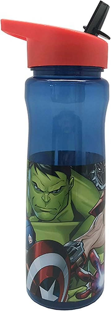 Marvel Avengers Water Bottle with Straw – Reusable Kids 600ml PP in Blue & Red – Official Mer... | Amazon (UK)
