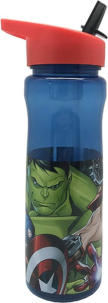 Marvel Avengers Water Bottle with Straw – Reusable Kids 600ml PP in Blue & Red – Official Mer... | Amazon (UK)